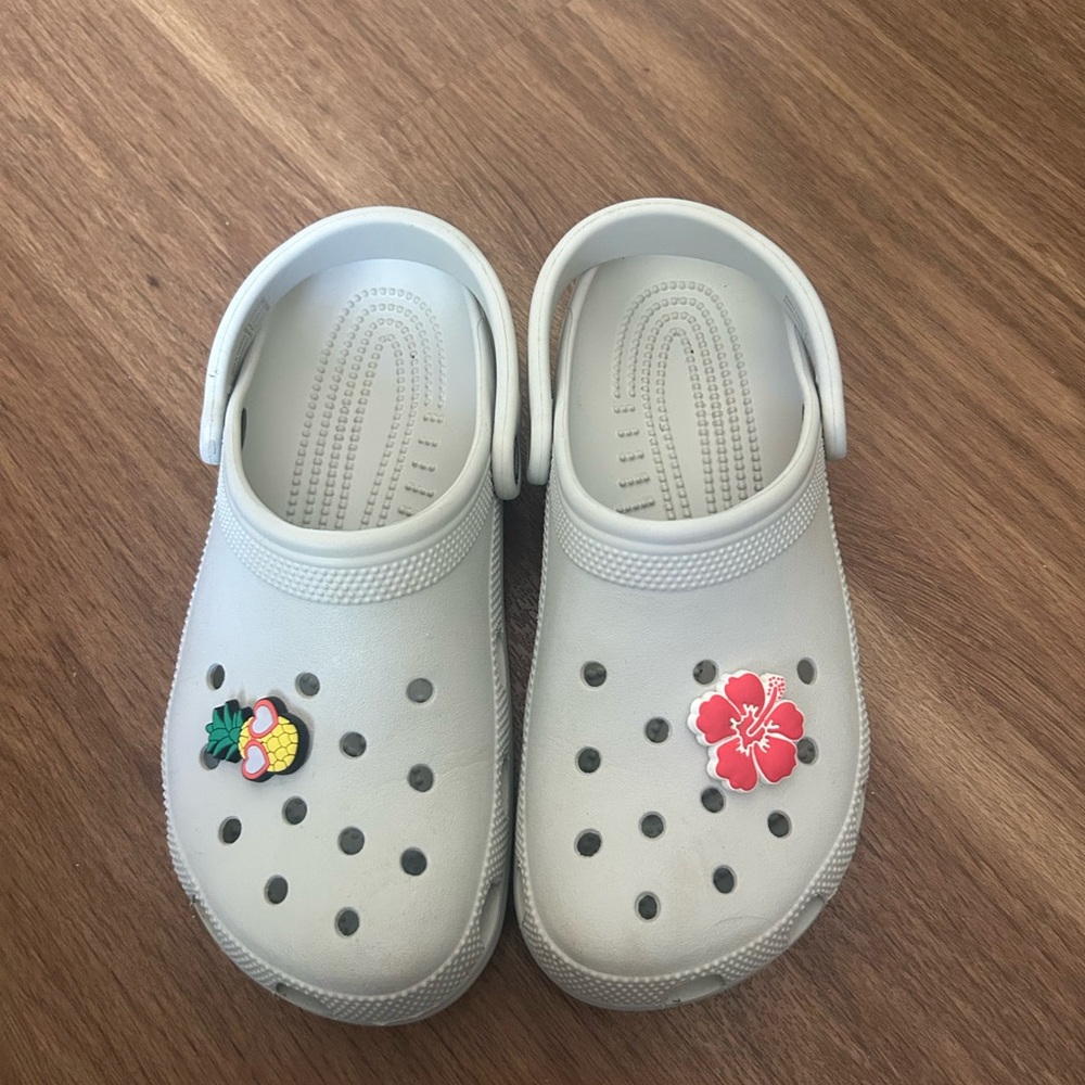 Women’s Gray Crocs with Fun Charms